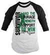 Shirts By Sarah Men's Kidney Cancer Survivor Shirt 3/4 Sleeve Shirts Green Ribbon