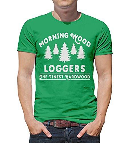 Shirts By Sarah Men's Funny Lumberjack T-Shirt Morning Wood Loggers Ring Spun Cotton-Shirts By Sarah