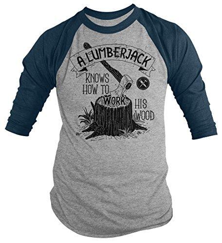 Shirts By Sarah Men's Funny Lumberjack T-Shirt Work His Wood Logging Tee 3/4 Sleeve Raglan-Shirts By Sarah
