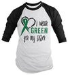 Shirts By Sarah Men's Green Ribbon Shirt Wear For Sister 3/4 Sleeve Raglan Awareness Shirts