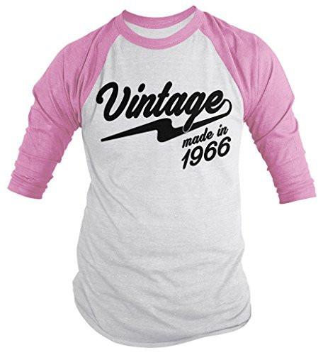 Shirts By Sarah Men's Vintage Made In 1966 50th Birthday Raglan Retro 3/4 Sleeve Shirts-Shirts By Sarah
