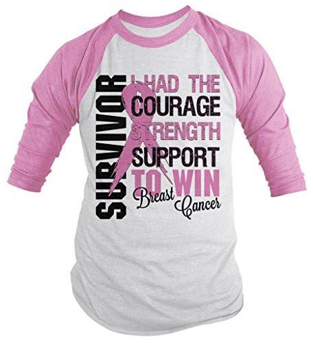 Shirts By Sarah Women's Breast Cancer Survivor Shirt 3/4 Sleeve Shirts Pink Ribbon-Shirts By Sarah