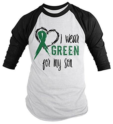Shirts By Sarah Men's Green Ribbon Shirt Wear For Son 3/4 Sleeve Raglan Awareness Shirts-Shirts By Sarah