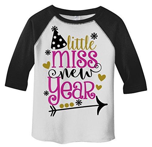 Shirts By Sarah Girl's Little Miss New Year T-Shirt Year's Party Hat 3/4 Sleeve Tee-Shirts By Sarah
