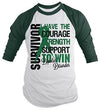 Shirts By Sarah Men's Bipolar Disorder Survivor Shirt 3/4 Sleeve Shirts Green Ribbon