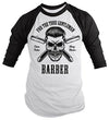 Shirts By Sarah Men's Barber Skull T-Shirt Barbers 3/4 Sleeve Raglan Shiny Blades