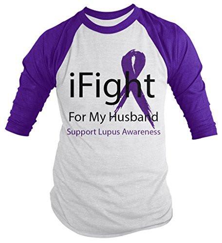 Shirts By Sarah Men's Lupus Awareness Shirt 3/4 Sleeve iFight For My Husband-Shirts By Sarah