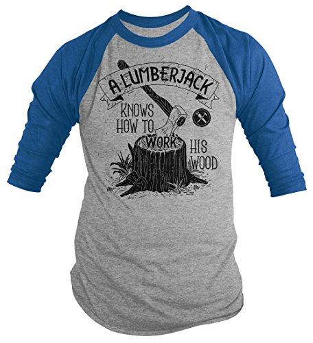 Men's Funny Lumberjack T-Shirt Work His Wood Logging Tee 3/4 Sleeve Raglan-Shirts By Sarah