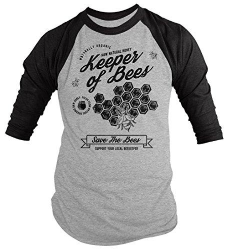 Men's Keeper of Bees T-Shirt Beekeeper Gift Idea Tee 3/4 Sleeve Raglan-Shirts By Sarah