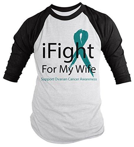 Shirts By Sarah Men's Ovarian Cancer Awareness Shirt 3/4 Sleeve iFight For My Wife-Shirts By Sarah