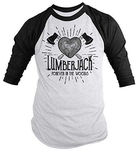 Shirts By Sarah Men's Lumberjack T-Shirt Forever in Woods Logger Logging Tee 3/4 Sleeve Raglan-Shirts By Sarah