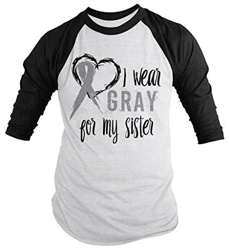 Shirts By Sarah Men's Wear Gray For Sister 3/4 Sleeve Brain Cancer Asthma Diabetes Awareness Ribbon Shirt-Shirts By Sarah