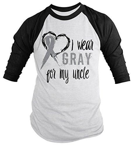 Shirts By Sarah Men's Wear Gray For Uncle 3/4 Sleeve Brain Cancer Asthma Diabetes Awareness Ribbon Shirt-Shirts By Sarah