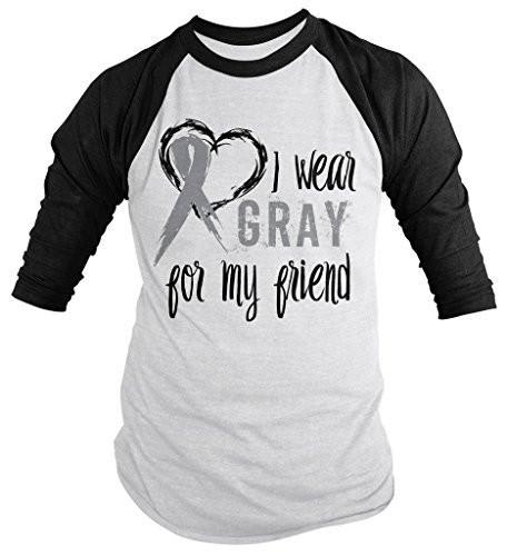 Shirts By Sarah Men's Wear Gray For Friend 3/4 Sleeve Brain Cancer Asthma Diabetes Awareness Ribbon Shirt-Shirts By Sarah