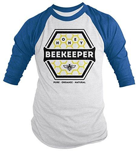 Shirts By Sarah Men's Beekeeper T-Shirt Honey Comb Shirt Pure Natural Organic 3/4 Sleeve Raglan-Shirts By Sarah