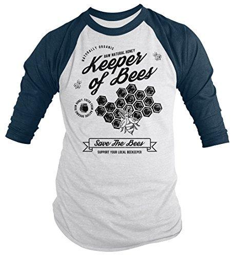 Shirts By Sarah Men's Keeper of Bees T-Shirt Beekeeper Gift Idea Tee 3/4 Sleeve Raglan-Shirts By Sarah