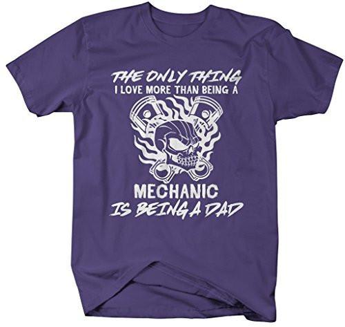 Shirts By Sarah Men's Mechanic T-Shirt Love Being A Dad Skull Piston Shirt-Shirts By Sarah