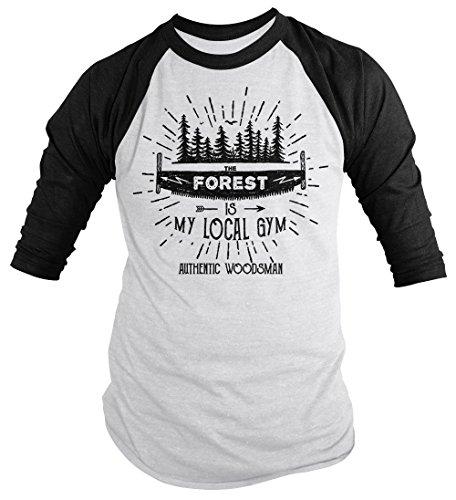 Men's Funny Lumberjack T-Shirt The Forest Local Gym Woodsman Tee 3/4 Sleeve Raglan-Shirts By Sarah