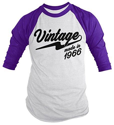 Shirts By Sarah Men's Vintage Made In 1966 50th Birthday Raglan Retro 3/4 Sleeve Shirts-Shirts By Sarah