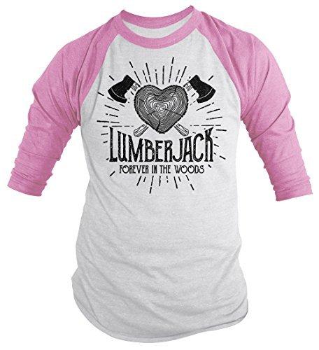 Shirts By Sarah Men's Lumberjack T-Shirt Forever in Woods Logger Logging Tee 3/4 Sleeve Raglan-Shirts By Sarah