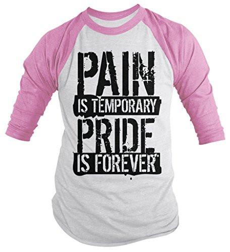 Shirts By Sarah Men's Workout Shirt Pain Temporary Pride Forever Gym 3/4 Sleeve Shirts-Shirts By Sarah