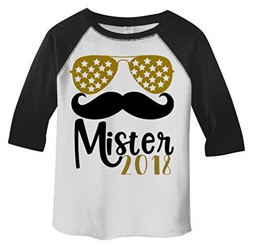 Shirts By Sarah Toddler Boy's Mr. 2018 New Years Shirt Hipster Glasses 3/4 Raglan T-Shirt Mister-Shirts By Sarah