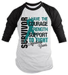 Shirts By Sarah Men's Myasthenia Gravis Survivor Shirt 3/4 Sleeve Raglan Shirts Teal Ribbon