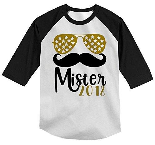 Shirts By Sarah Boy's Mr. 2018 New Years Shirt Hipster Glasses 3/4 Raglan T-Shirt Mister-Shirts By Sarah