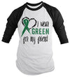 Shirts By Sarah Men's Green Ribbon Shirt Wear For Friend 3/4 Sleeve Raglan Awareness Shirts