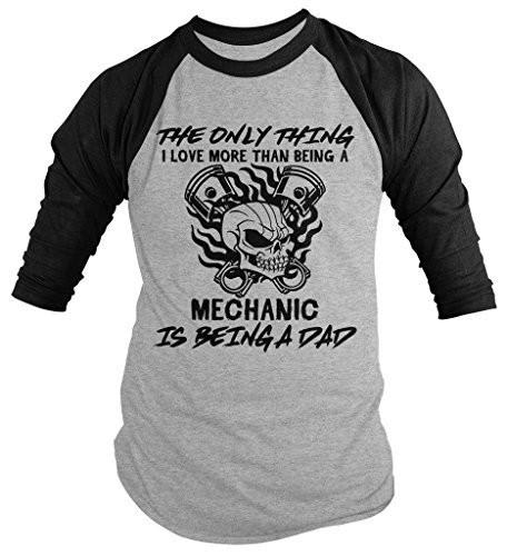 Shirts By Sarah Men's Mechanic T-Shirt Love Being A Dad Skull Piston 3/4 Sleeve Raglan Shirt-Shirts By Sarah