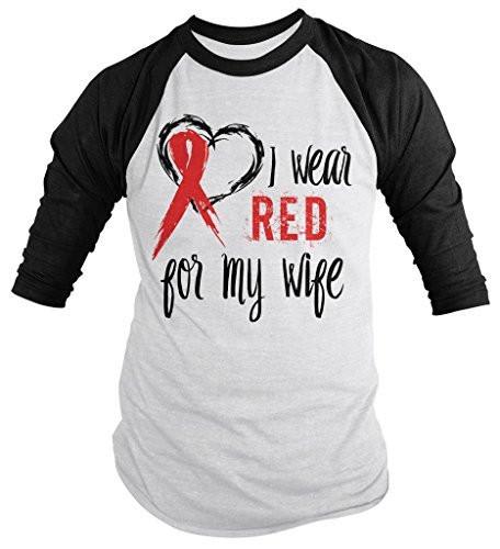 Shirts By Sarah Men's Red Ribbon Shirt Wear For Wife 3/4 Sleeve Raglan Awareness Shirts-Shirts By Sarah