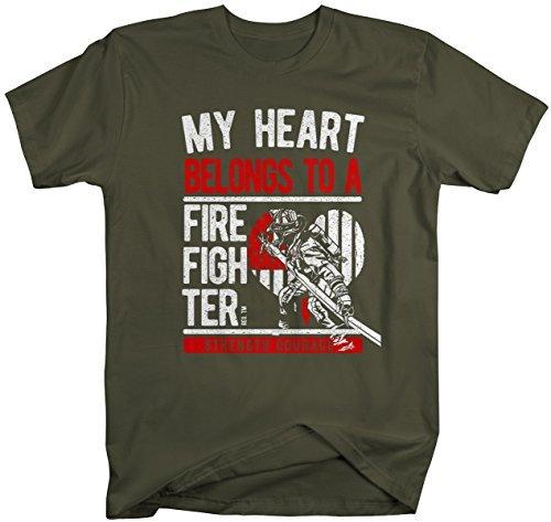 Shirts By Sarah Unisex Heart Belongs To Firefighter Proud Flag T-Shirt-Shirts By Sarah