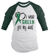 Shirts By Sarah Men's Green Ribbon Shirt Wear For Aunt 3/4 Sleeve Raglan Awareness Shirts