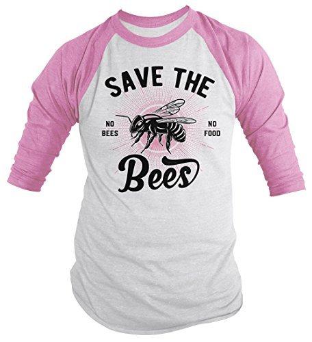 Shirts By Sarah Men's T-Shirt Save The Bees No Food Bee Keeper Gift 3/4 Sleeve Raglan-Shirts By Sarah