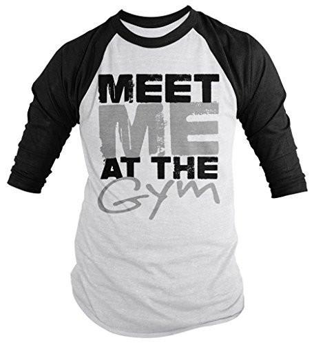 Shirts By Sarah Men's Workout Shirt Meet Me At Gym 3/4 Sleeve Raglan Shirts-Shirts By Sarah