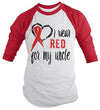Shirts By Sarah Men's Red Ribbon Shirt Wear For Uncle 3/4 Sleeve Raglan Awareness Shirts