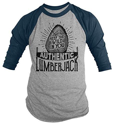 Shirts By Sarah Men's Lumberjack T-Shirt Keep Wild in You Logger Logging Tee 3/4 Sleeve Raglan-Shirts By Sarah