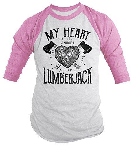Shirts By Sarah Men's Lumberjack T-Shirt My Heart Held by Tee Woodsman 3/4 Sleeve Raglan-Shirts By Sarah