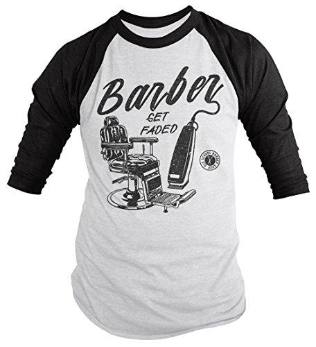 Men's Barber T-Shirt Get Faded Vintage Tee Chair Clippers Barbers 3/4 Sleeve Raglan-Shirts By Sarah