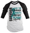 Shirts By Sarah Men's Anxiety Survivor Shirt 3/4 Sleeve Raglan Shirts Teal Ribbon