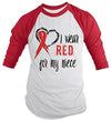 Shirts By Sarah Men's Red Ribbon Shirt Wear For Niece 3/4 Sleeve Raglan Awareness Shirts