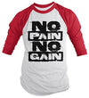 Shirts By Sarah Men's Workout Shirt No Pain No Gain Gym 3/4 Sleeve Raglan Shirts