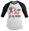 Shirts By Sarah Men's Red Ribbon Shirt Wear For Brother 3/4 Sleeve Raglan Awareness Shirts