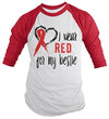 Shirts By Sarah Men's Red Ribbon Shirt Wear For Bestie 3/4 Sleeve Raglan Awareness Shirts