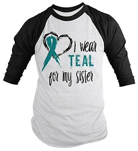Shirts By Sarah Men's Wear Teal For Sister 3/4 Sleeve Cancer Anxiety Awareness Ribbon Shirt-Shirts By Sarah
