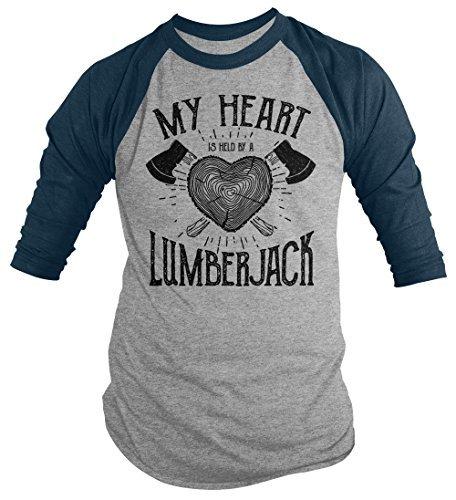 Shirts By Sarah Men's Lumberjack T-Shirt My Heart Held by Tee Woodsman 3/4 Sleeve Raglan-Shirts By Sarah