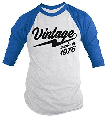 Shirts By Sarah Men's Vintage Made In 1976 Birthday Raglan Retro 3/4 Sleeve Shirts-Shirts By Sarah