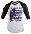 Shirts By Sarah Men's Cystic Fibrosis Survivor Shirt 3/4 Sleeve Raglan Shirts Purple Ribbon