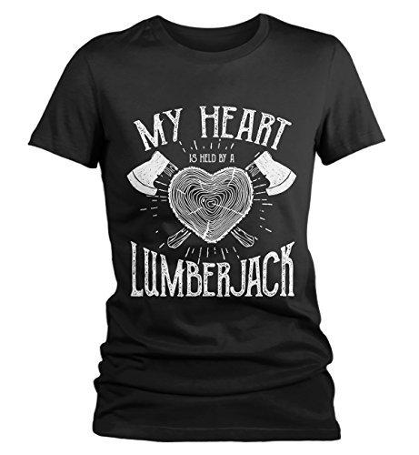 Shirts By Sarah Women's Lumberjack T-Shirt My Heart Held by Tee Woodsman Shirt-Shirts By Sarah