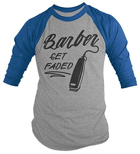 Men's Barber T-Shirt Get Faded Vintage Tee Clippers Barbers 3/4 Sleeve Raglan-Shirts By Sarah